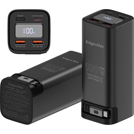 Batterie externe Kruger&Matz 20 000 mAh Li-pol 100 W avec fonctions QC et PD (1/5)