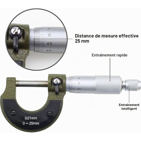 Micromètre extérieur 0-25mm External Micrometer Calibre de mesure Outil de mesure du diamètre extérieur Digital Micromètre Outil d'usiniste (1/4)
