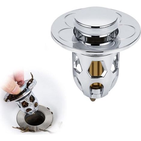 Tapón universal para fregadero, Tapón de desagüe, Atrapador de pelo, Lavabo, Lavabos, Baño / Cocina, Antipelo, Cromado, Para 34-40 mm (1/5)