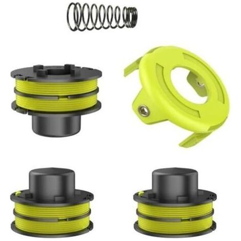 Pair Bobines de fil, compatibles avec RLT3025F/S, RLT3525S, interchangeables, originales RAC119, (3 bobines de fil de rechange + 1 ressort + 1 cache débroussailleuse) ,4.924.923.71cm (1/4)