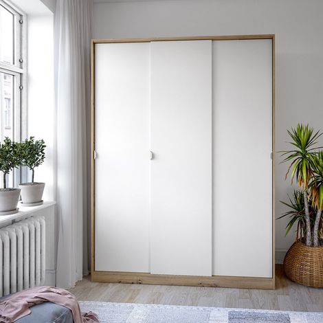 Kleiderschrank 3-türig Senales, Schlafzimmer-Schrank mit Kleiderstange, 50x150 cm Braun (1/5)