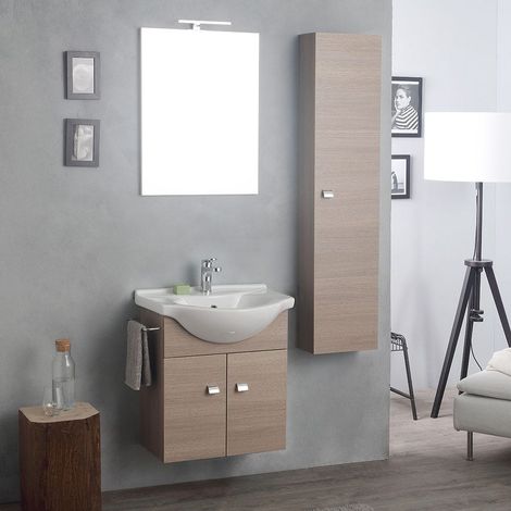 Composición De Baño Suspendida 58+31 Cm Con Columna De Roble Natural  Facile