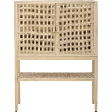 Buffet 2 portes 90x40x120cm en pin et rotin naturel - SALATIGA (1/5)