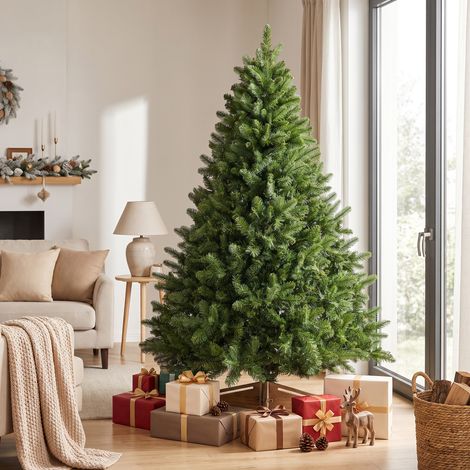 Sapin de Noël Artificiel Réaliste avec Support en Bois et Sac de Rangement, 125 x 125 x 220 cm, Vert (1/5)