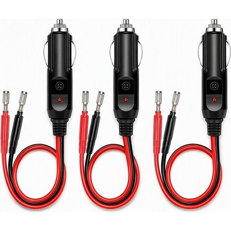 3Pcs Adaptateur Allume Cigare 12V-24V avec Câble 16AWG, Prise Allume Cigare Universelle, Voyant LED et Fusible 15A pour Onduleur Voiture, Pompe à Air, Glacière électrique, Aspirateur (1/5)