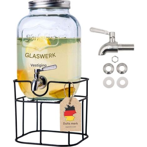 Distributeur de boissons en verre TuseRxln 5L - Avec support en métal et robinet en ABS pour boissons froides (1/5)