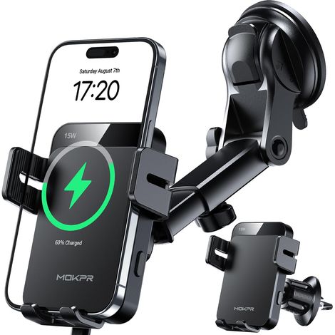 15 W Car Phone Holder Induction [Automatic Clamping] Fast Charger Car Induction Air Vent Dashboard Windscreen for 16/15/14/13/12 24 23 22 (1/5)