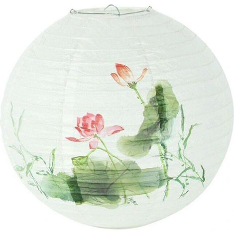Lanterne papier rond 30 cm soie style oriental chinois suspension lumière