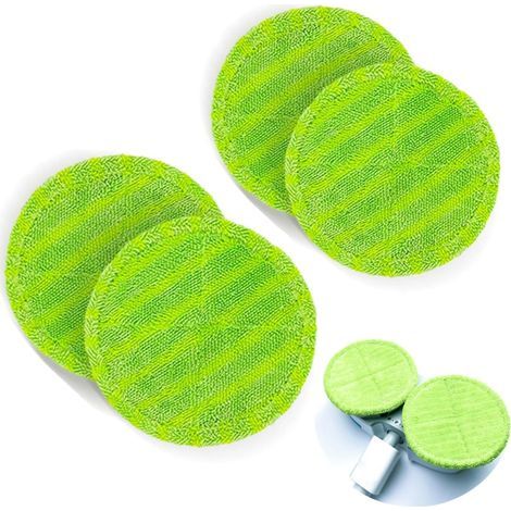 Set of 4 Microfiber Pads, 16 cm Diameter, Green, Absorbent, Washable, For Electric Mops (1/5)