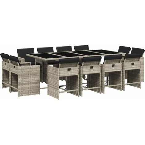 Maison Exclusive - 13-tlg. Garten-Essgruppe mit Kissen Hellgrau P