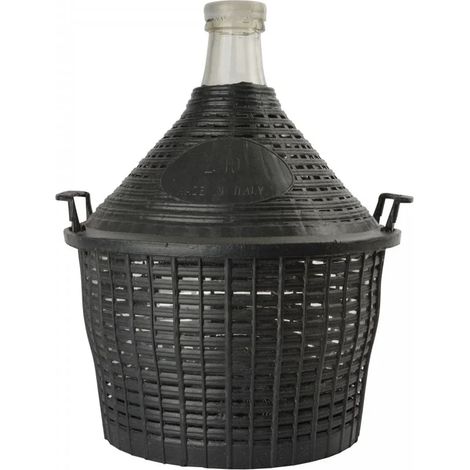 Damajuana, garrafa, garrafon de cristal 10L - vidrio, apertura normal con cesta + tapón de plástico