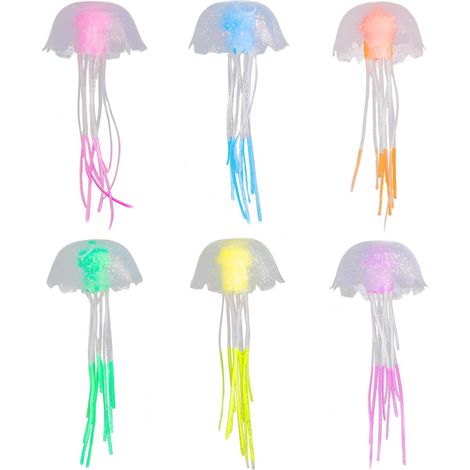 Künstliche Quallen – 6er-Set – Silikon – Schwimmend und fluoreszierend – Aquariendekoration – Mehrfarbig, 2 cm (1/5)