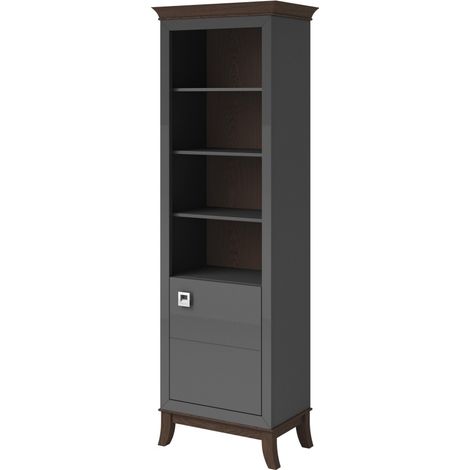Vitrine 1 Tür niedrig aus der Kollektion PALACE. Farben Grau und dunkle Eiche.