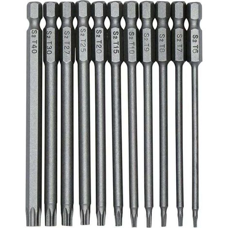 11 Pièces 100Mm S2 1/4Pouce Torx Tournevis Bits À Tige Hexagonale De Précision Foret Tournevis Magnétique De Sécurité T6-T40 Tournevis À Tête Longue Torx (1/5)