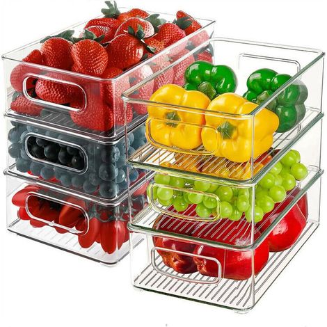 Lot de 6 Paniers de Rangement Empilable Transparent, Bacs de Rangement Frigo en Plastique, Boîte Organisateur pour Cuisine, Placard, Salle de Bain, 25.514.56 7.65cm (1/5)