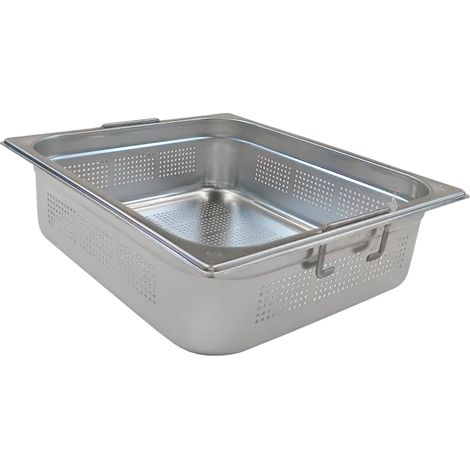 Bac gastronorme perforé GN 2/3 - 100 poignées escamontables en inox REDFOX - GND 2/3-100 U - REDFOX
