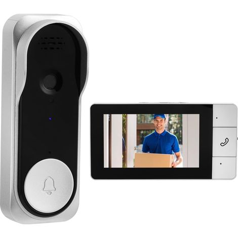 Sonnette sans Fil avec Caméra, Visiophone Vidéo Extérieur, sonnette vidéo étanche IP65 1080p avec Écran 4.3", angle de vision HD 360°, Audio bidirectionnel, vision nocturne, sans APP,sans WiFi