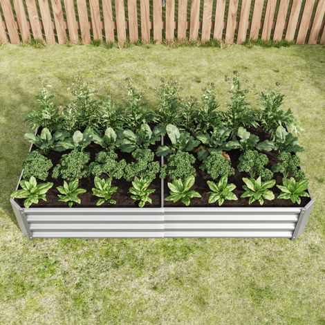 Bac de jardin surélevé en métal, jardinière en acier galvanisé robuste, carré potager en tôle d'acier, bac à fleurs pour extérieur, argent, 180x90x30 cm, bac de culture potager métal (1/5)