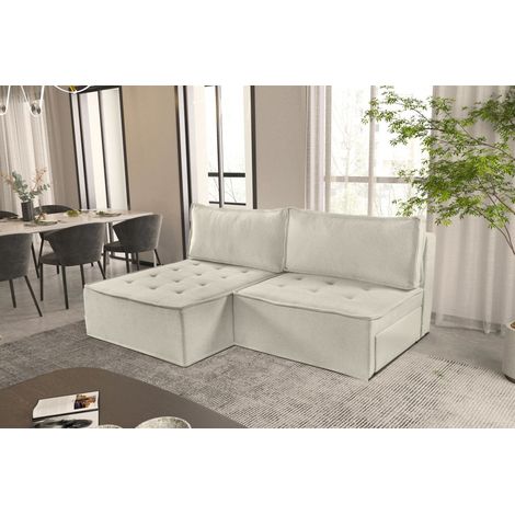 Ecksofa Schlafsofa AMALIA Stoff Raven Creme Ottomane Links (1/5)