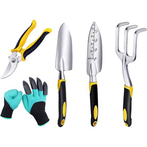 Ensemble d'outils de jardin 5 pièces en aluminium avec gants