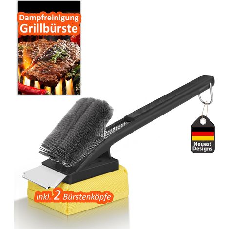 BBQ Brush with Steam Cleaning Head, BBQ Brush with Stainless Steel Bristles, Stainless Steel Spatula and Extra Long Heat Insulation Handle, for All (1/5)