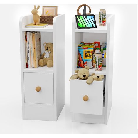 Pack de 2 Table de Chevet Multifonction avec Tiroir - Table d’Appoint Étroite en MDF Blanc pour Salon/Chambre - Meuble de Rangement Compact 20x32x58 cm (Idéal Petits Espaces/Entrée) (1/5)