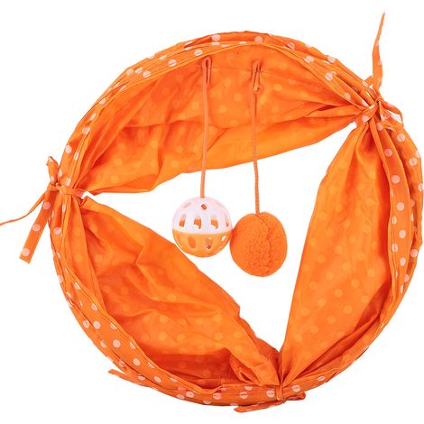 Tente pliable à points pour chat, Long lit Tunnel, jouet interactif, cache-cache (Orange) (1/5)
