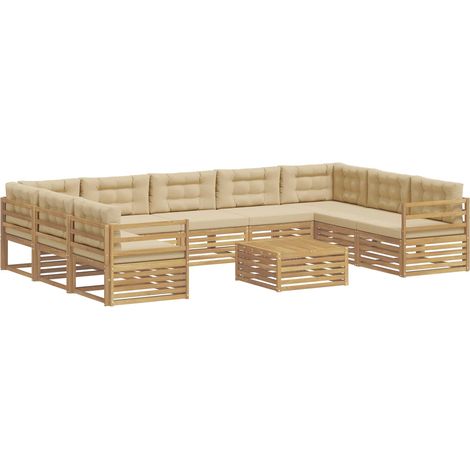 Outdoor Sofa Set with Cushion 10 pcs White and Beige Polyester vidaXL (1/5)