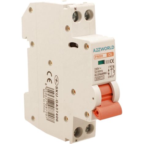 MCB Interruttore Magnetotermico Automatico Curva C 1P+N 1M 6000A AC 230V IP20 PN8H, Corrente Disponibili 2A 3A 4A 5A 6A 10A 13A 16A 20A 25A 32A (C6A)