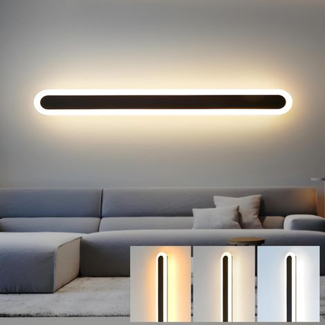 Applique Murale Intérieure LED,28W Lampe Murale Moderne 3 Température de Couleur 3000K/4000K/6000K,Acrylique Luminaire Mural pour Chambre Salon Couloir Escalier,Noir 80CM 110-240V (1/5)