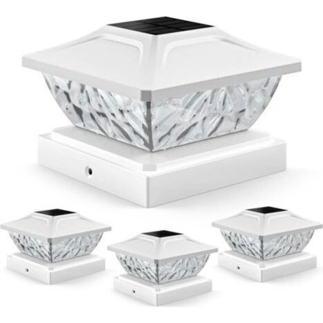 Lot de 4 capuchons de poteau solaires à 2 modes, lampes solaires d'extérieur étanches, lampes solaires d'extérieur pour poteaux de 4 x 4, 4,5 x 4,5, 5 x 5 en décoration de jardin (1/5)