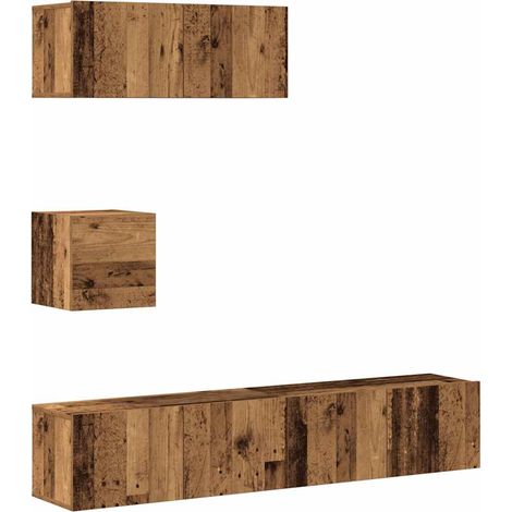 Ensemble de meuble TV mural 4 pcs,Banc TV,Armoire TV vieux bois bois d'ingénierie CFW834214 (1/5)