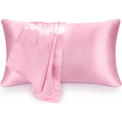 Taie Oreiller Satin 51x76 Lot de 2,pour Cheveux,Similaire Aux Taie d Oreiller en Soie,Housse de Coussin 51x76 (Rose) (1/4)