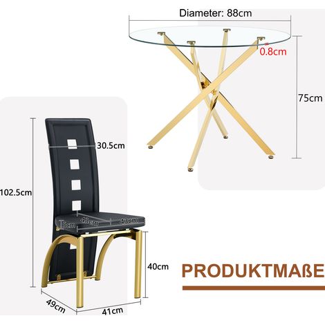 Esszimmer-Set mit 88-cm-Tisch aus schwarzem und goldenem Sicherheitsglas – MEUBLIV (1/5)