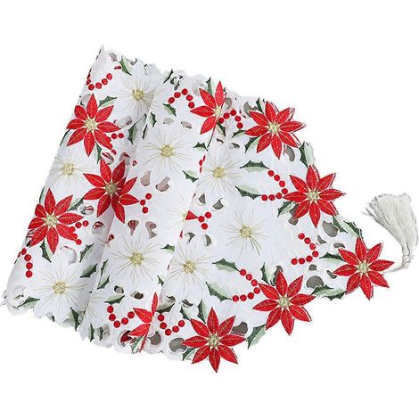 Chemin de table fleuri ajouré, chemin de table de Noël, décoration de table pour les fêtes et les repas.-85x40cm