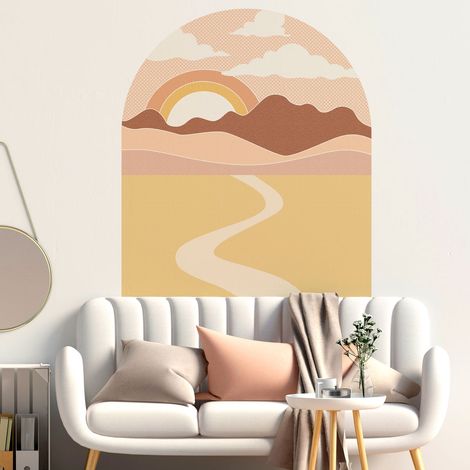 Papier peint intissé pré-encollé fresques géantes - SOLEIL LEVANT CALIFORNIEN AVEC DÉSERT ET NUAGES SOUS ARCHE - 112x90cm (1/5)