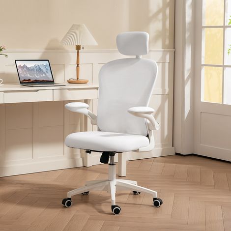 Silla de Oficina de Malla con Respaldo Alto Reposacabezas Ajustable Soporte Lumbar 4D 62x64x120 cm Blanco (1/5)