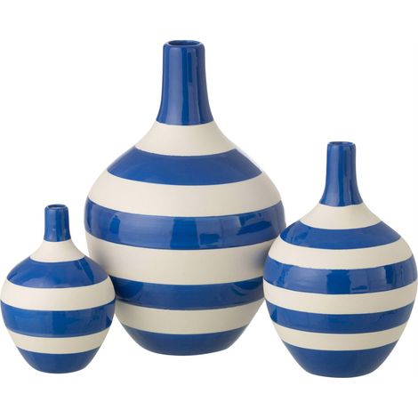 Set de 3 vases lignés en porcelaine - blanc et bleu (1/3)