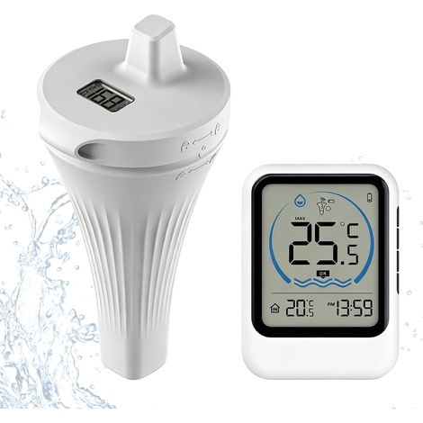 Thermomètre de piscine sans fil,avec température et heure,capteur extérieur thermomètre numérique sans fil, thermomètre de piscine flottant avec étanchéité IP68, station de base pour intérieur, (1/5)