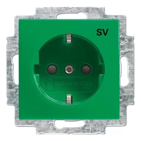Busch-Jaeger SCHUKO® Steckdosen-Einsatz mit Aufdruck SV Safety+ grün - Busch-balance® SI (20 EUCB-13-914-10), 2CKA002013A5388