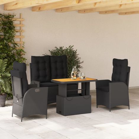 Juego comedor jardín 4 piezas con cojines ratán sintético negro vidaXL (1/5)