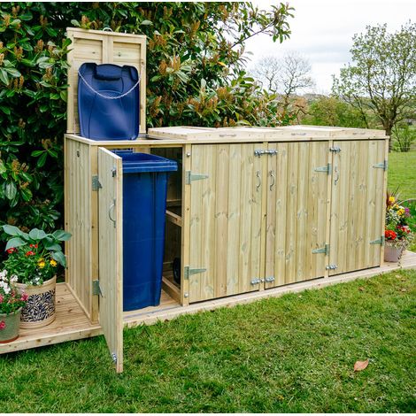 Shireburn 2 Wheelie Bin/4 Recycle Box Store - L80.4 x W261.5 x H120 cm - Fits 2x 180L or 2x 240L Wheelie Bins & 4x Recycle Boxes