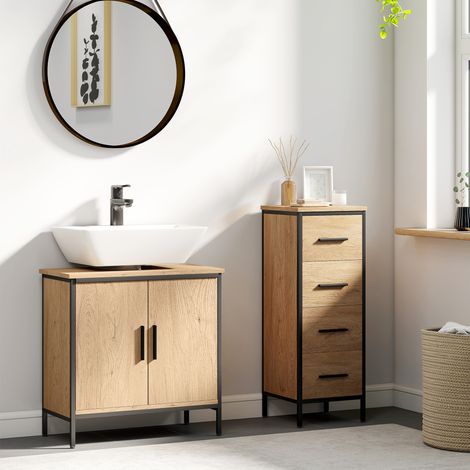 Meuble sous lavabo. meuble de salle de bain avec 2 portes et étagère réglable. style moderne. 60 x 30 x 60 cm. chêne