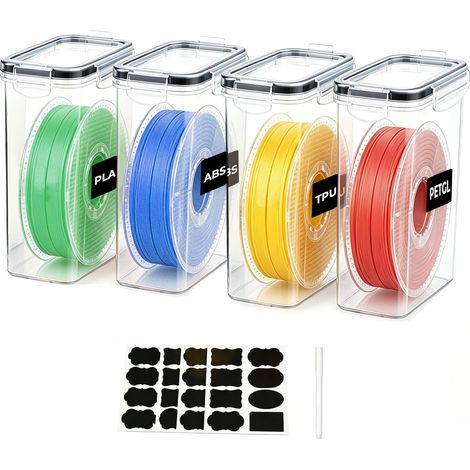Boite Filament 3D,Lot 4 Boite Etanche pour Filament D'Imprimante 3D Rangement Portable avec Dessicants et étiquettes,Protection Contre l'Humidité (1/5)