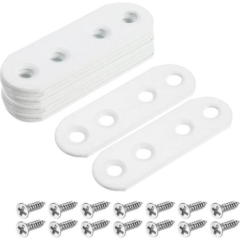 10 Pièces de Supports Plats Droits, Plaque de Renfort en Fer de 55X5mm pour Réparation de Meubles en Bois, Couleur Blanche (1/5)