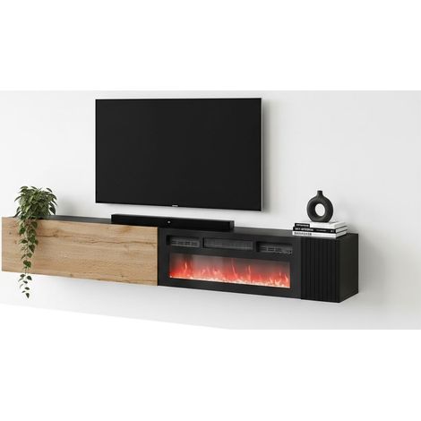 Fernsehmöbel Sindia, modular, ein Regal, 2 Türen, 200x29,8x30,5 cm, Anthrazit Schwarz
