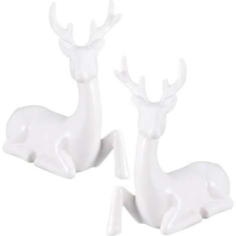 Ornement Céramique Couple Cerfs Blanc, Décoration Intérieure Créative et Réaliste pour Bureau ou Boutique, Présent Couple Moderne (1/5)