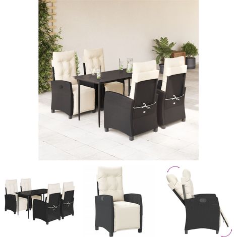 The Living Store 5-tlg. Garten-Essgruppe mit Kissen Schwarz Poly Rattan - Gartenmöbel-Sets
