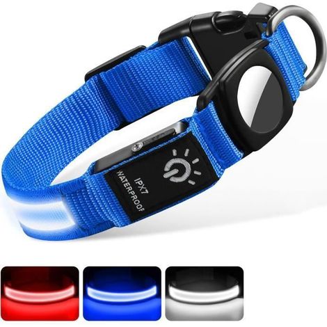 Collier Chien Lumineux Rechargeable et Etanche LED Clignotant Collier de Scurit pour Petits-Moyens-Gros Chiens - Bleu L Ble COLLIER (1/4)