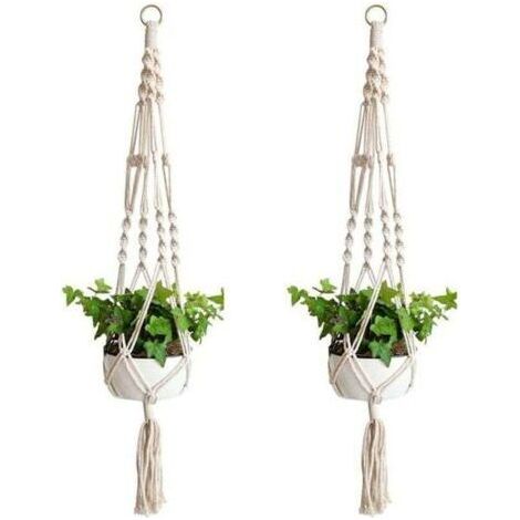 2 Pièces Macramé Plante Suspension, Panier en Corde de Coton à Suspendre de Fleurs en Macramé pour Pots de Fleurs Muraux (1/4)